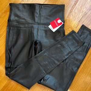 SPANX black Faux Leather Leggings. Medium Petite. New with tags.